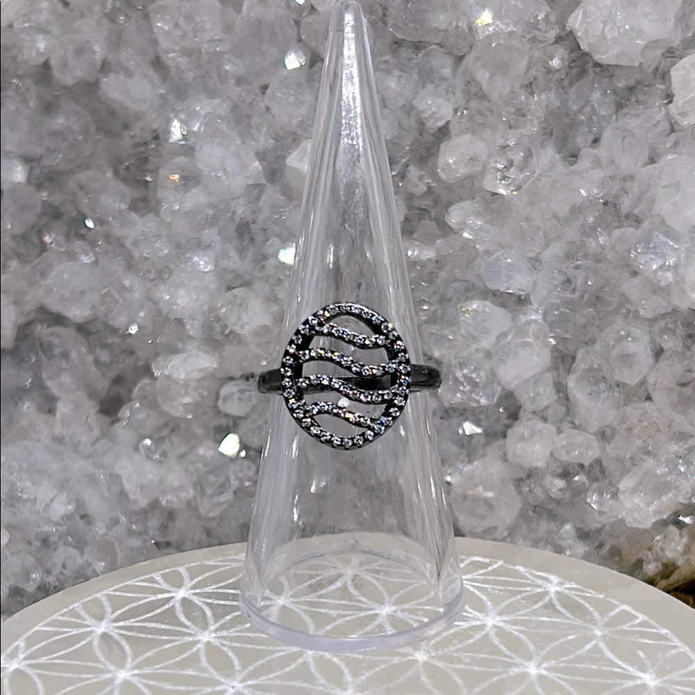 Cz Wave Ring with Black Rhodium Accents 925